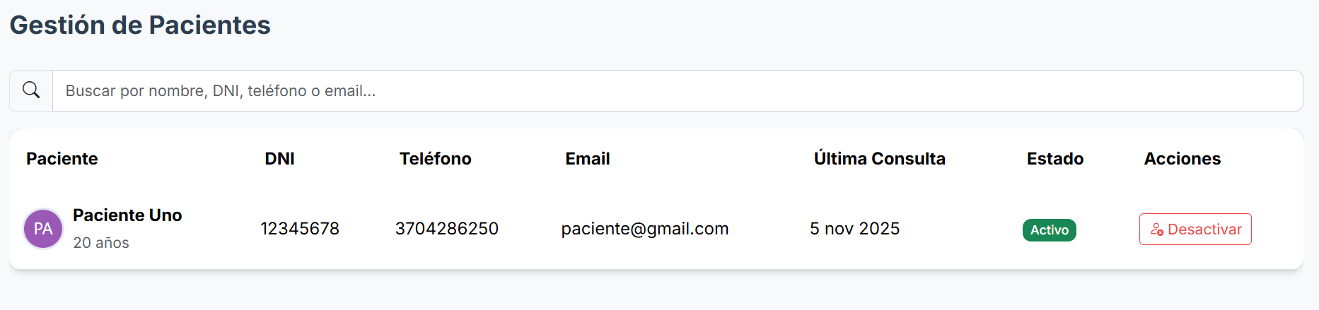 Gestión Pacientes Admin